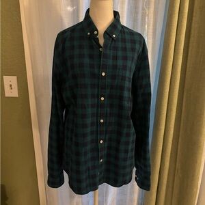 Express Soft Wash Women’s Top Flannel Plaid Blue Green Long Sleeve Size Large